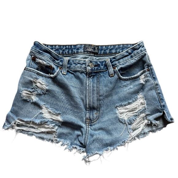 Womens Abercrombie & Fitch High Rise Distressed Annie Ripped Jean Shorts - Sz 6 - Picture 2 of 3